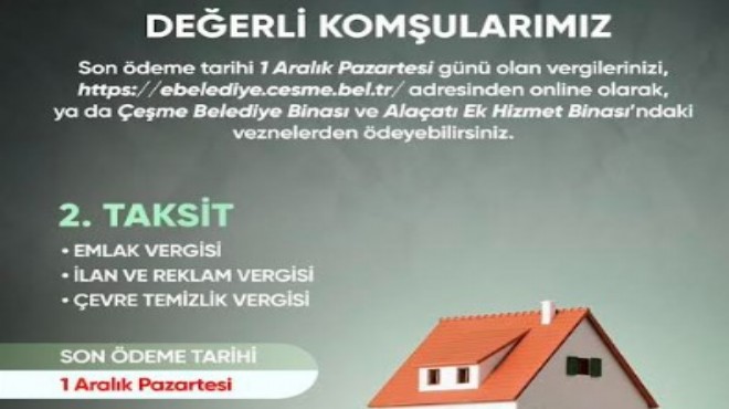 Çeşme'de belediyeden vergi hatırlatması
