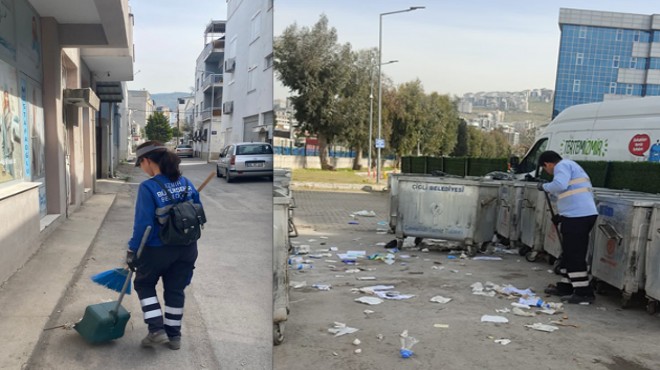 Çiğli de grevin ardından Büyükşehir desteğiyle temizlik harekatı