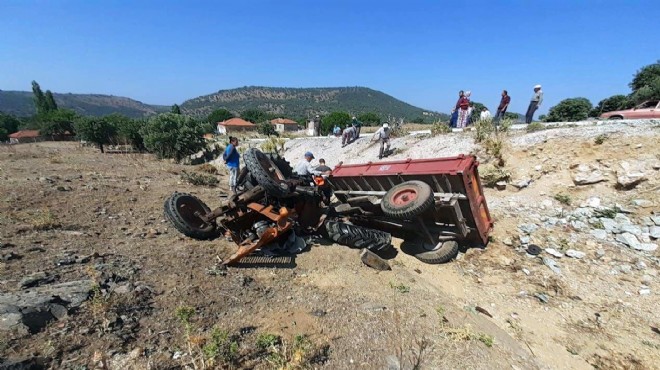 İzmir de devrilen traktörün sürücüsü öldü, eşi yaralandı