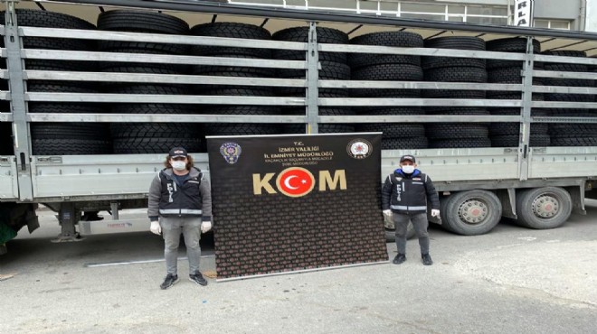 İzmir de kaçak ağır vasıta lastiği operasyonu!