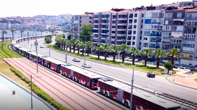 Soyer paylaştı: İzmir filosuna katılan 364 otobüsten 7 kilometrelik kuyruk!