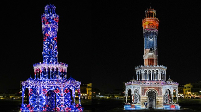 İzmir Saat Kulesi dijital sanatla ışıklandı