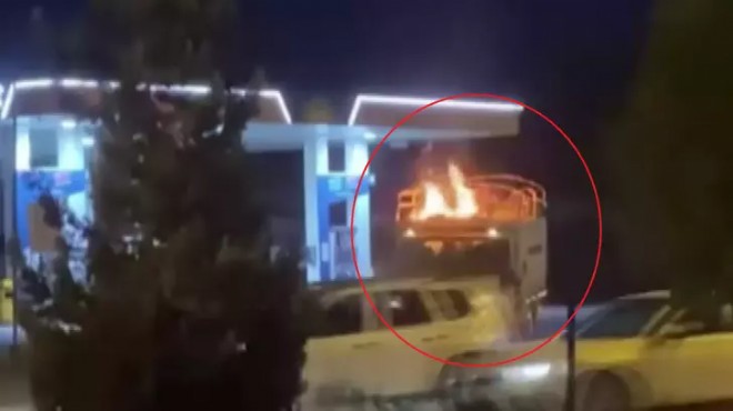 Alev alan kamyonet benzinliğe girdi!