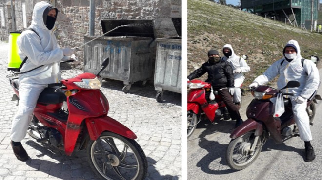Bergama'da motorize dezenfekte ekibi