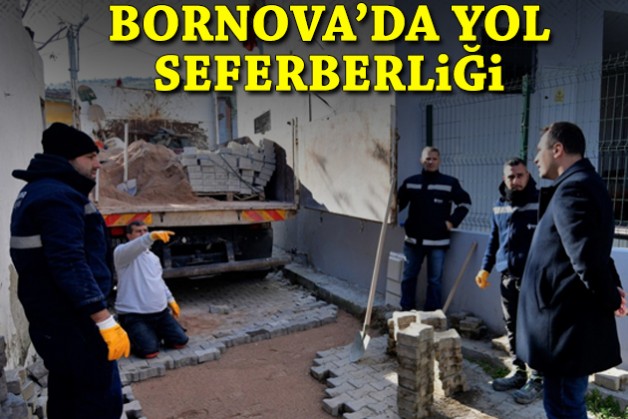 Bornova’da yol seferberliği sürüyor
