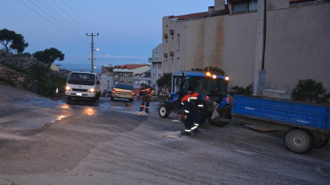 Dikili'de buzlanmaya karşı yoğun mesai