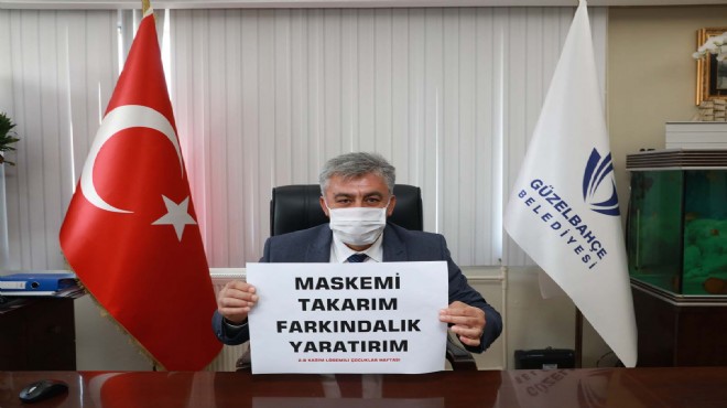 Güzelbahçe de Başkan İnce ve personel maske taktı farkındalık yarattı