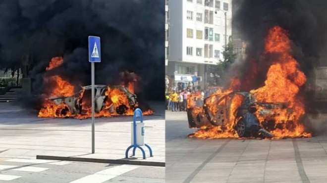 Haciz gelen arabasını benzin döküp yaktı!