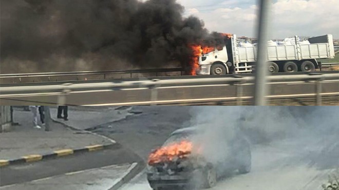 İzmir de iki araç yolda alev topuna döndü!