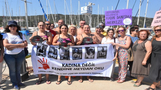 Kadına şiddete karşı 24 saat yüzdüler