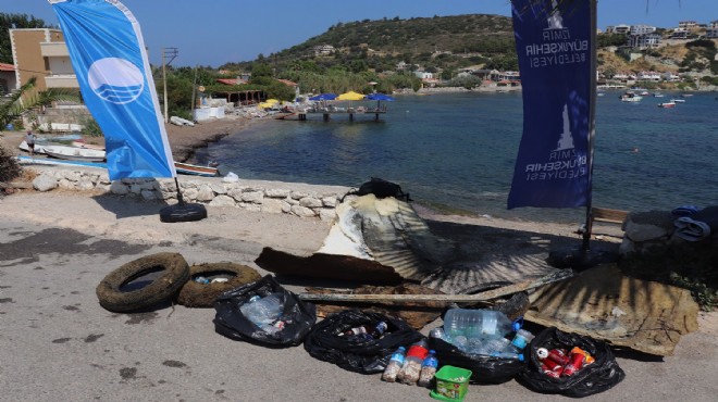 Karaburun da kıyı temizliği: Araba lastiği de çıktı içecek kutusu da!