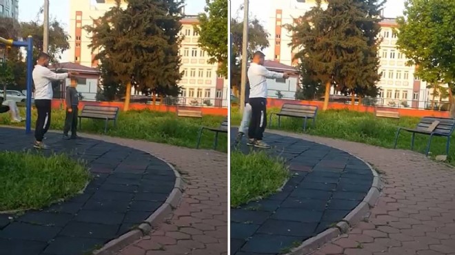 Parkta tepki çeken görüntü: Çocuğa silah talimi!