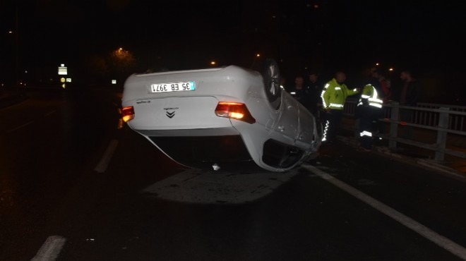 Takla atan otomobilden sağ kurtuldu, yaya kaçtı!