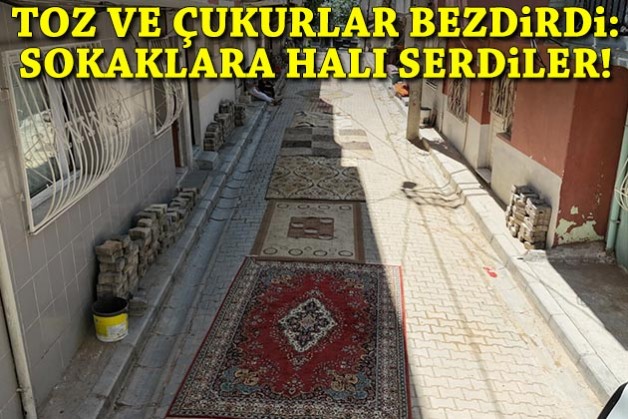 Toz ve çukurlar bezdirdi: Sokaklara halı serdiler!