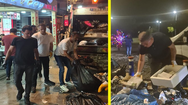 Tugay ve başkanlar Alsancak ta çöpleri topladı... Tansiyon yükseldi!