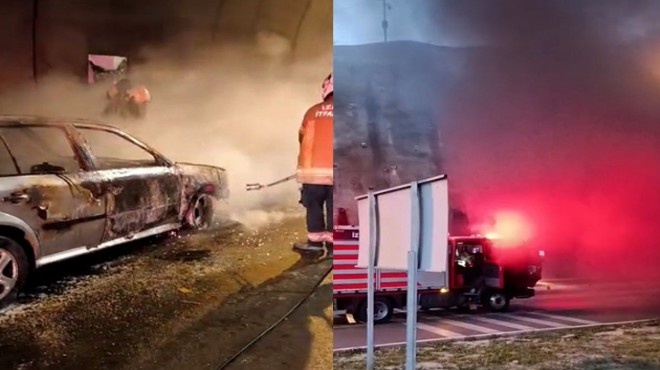 Tünelde yangın paniği: Araç alev topuna döndü!