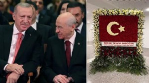 Erdoğan'dan MHP'ye Türk bayraklı kutlama çiçeği