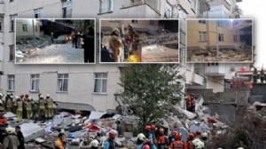 İstanbul'da 7 katlı binanın 3 katı çöktü!