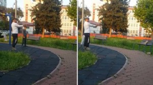 Parkta tepki çeken görüntü: Çocuğa silah talimi!